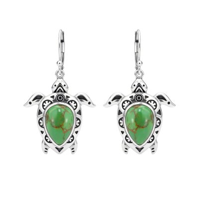 Sterling Silver Green Turquoise Turtle Earrings
