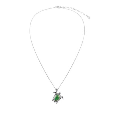 Sterling Silver Green Turquoise Turtle Pendant With Chain 18 Inches