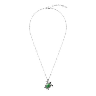 Sterling Silver Green Turquoise Turtle Pendant With Chain 18 Inches