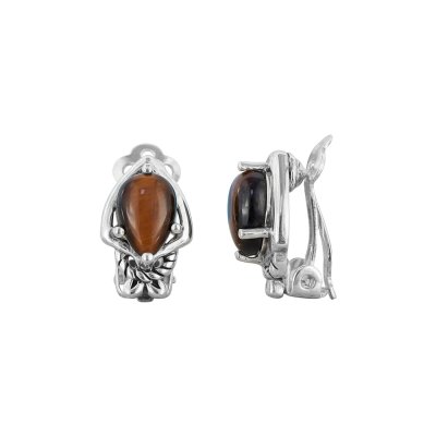 Sterling Silver Tiger's Eye Clip On Earrings