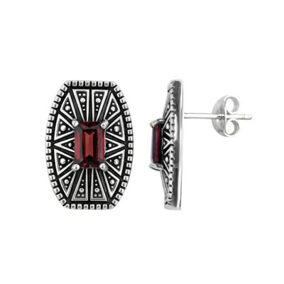 Sterling Silver Garnet Post Earrings