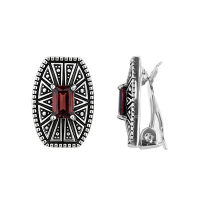 Sterling Silver Garnet Clip On Earrings