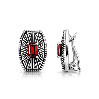 Sterling Silver Garnet Clip On Earrings