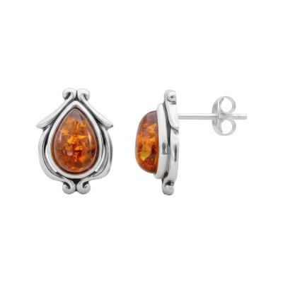 Sterling Silver Amber Post Earrings