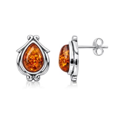 Sterling Silver Amber Post Earrings