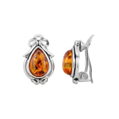 Sterling Silver Amber Clip On Earrings
