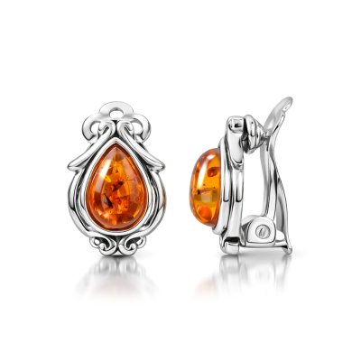 Sterling Silver Amber Clip On Earrings