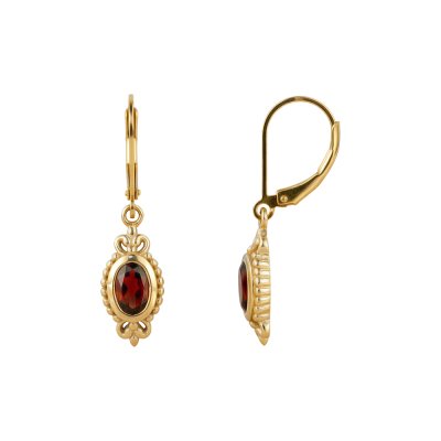 Sterling Silver Garnet Earrings 18K Yellow Gold Plated