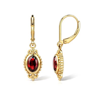 Sterling Silver Garnet Earrings 18K Yellow Gold Plated