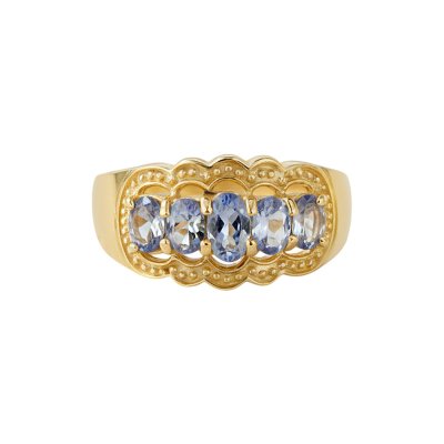 Sterling Silver Tanzanite Ring Over 18K Yellow Gold Plated