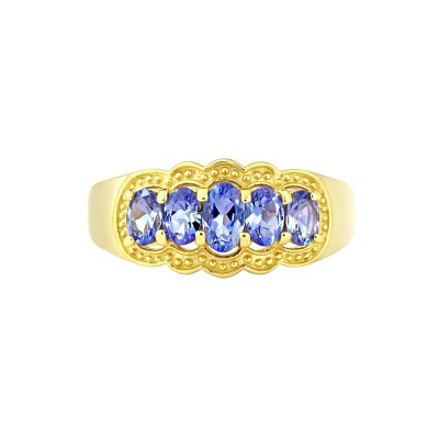 Sterling Silver Tanzanite Ring Over 18K Yellow Gold Plated
