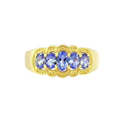 Sterling Silver Tanzanite Ring Over 18K Yellow Gold Plated