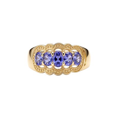 Sterling Silver Tanzanite Ring Over 18K Yellow Gold Plated