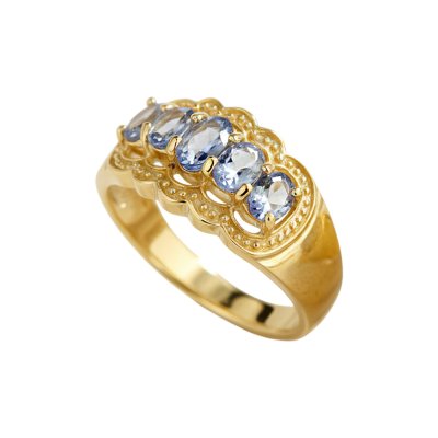 Sterling Silver Tanzanite Ring Over 18K Yellow Gold Plated