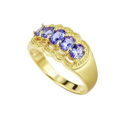 Sterling Silver Tanzanite Ring Over 18K Yellow Gold Plated