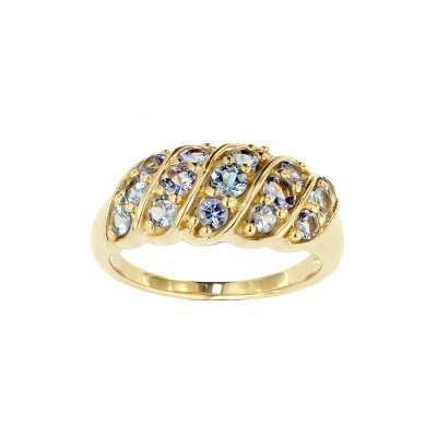 Sterling Silver Tanzanite Ring Over 18K Yellow Gold Plated