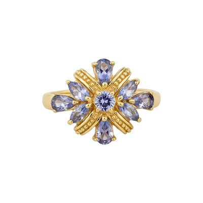 Sterling Silver Tanzanite Ring Over 18K Yellow Gold Plated