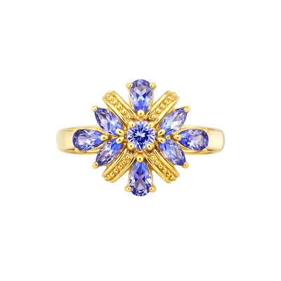 Sterling Silver Tanzanite Ring Over 18K Yellow Gold Plated