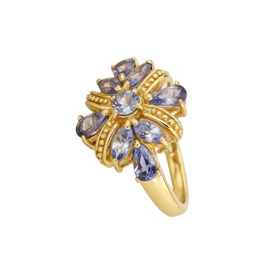 Sterling Silver Tanzanite Ring Over 18K Yellow Gold Plated