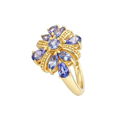 Sterling Silver Tanzanite Ring Over 18K Yellow Gold Plated