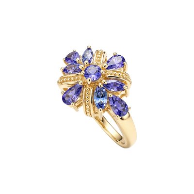 Sterling Silver Tanzanite Ring Over 18K Yellow Gold Plated