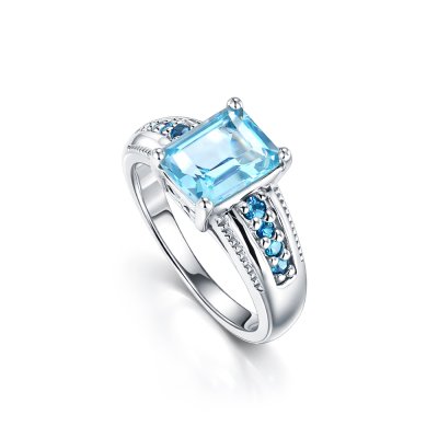 Sterling Silver Sky Blue Topaz & Swiss Blue Topaz Ring