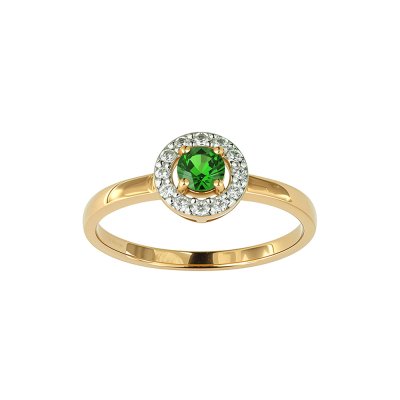 Sterling Silver Chrome Diopside & White Topaz Ring Over 18K Yellow Gold Plated
