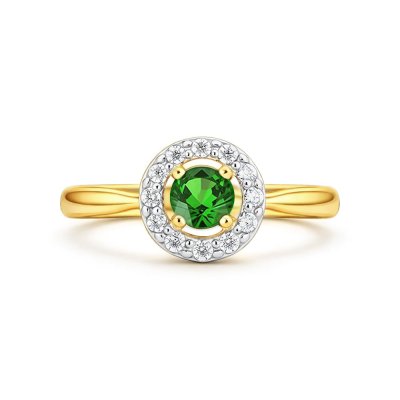 Sterling Silver Chrome Diopside & White Topaz Ring Over 18K Yellow Gold Plated