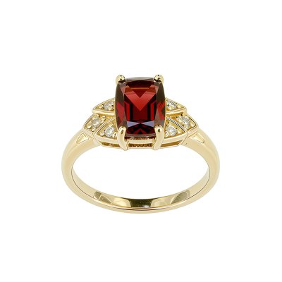 Sterling Silver Garnet & White Topaz Ring Over 18K Yellow Gold Plated