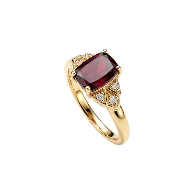 Sterling Silver Garnet & White Topaz Ring Over 18K Yellow Gold Plated