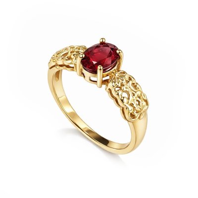 Sterling Silver Ruby Ring Over 18K Yellow Gold Plated