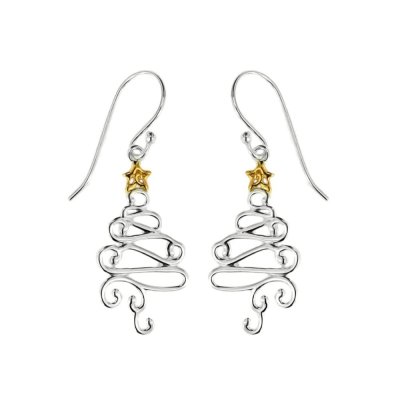 Sterling Silver Two-Tone Christmas Tree Earrings