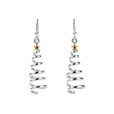 Sterling Silver Two-Tone Christmas Tree Earrings