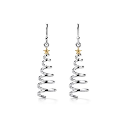 Sterling Silver Two-Tone Christmas Tree Earrings