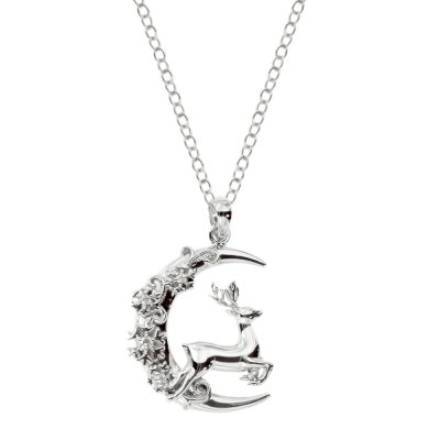 Sterling Silver Deer White White Cubic Zirconia Pendant With Chain 18 Inches