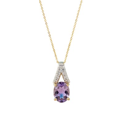 Sterling Silver  Amethyst & White Zircon Pendant Over 18K Yellow Gold Plated with Chain 18 Inches