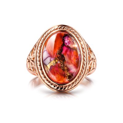Copper Pink & Orange Spiny Oyster Shell Ring