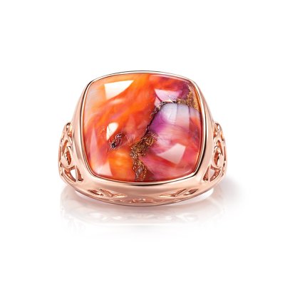 Copper Pink & Orange Spiny Oyster Shell Ring