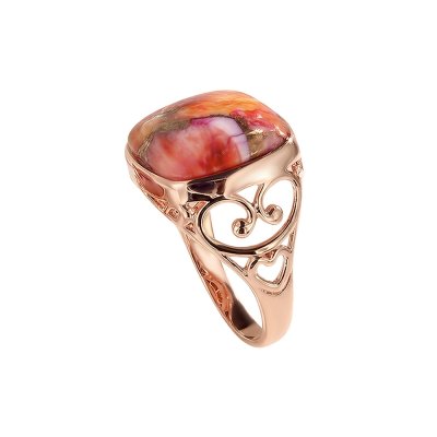 Copper Pink & Orange Spiny Oyster Shell Ring