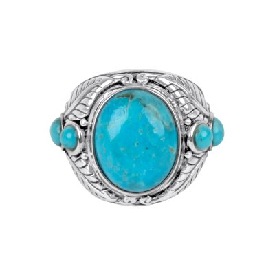 Sterling Silver Turquoise Leaf Men's Ring