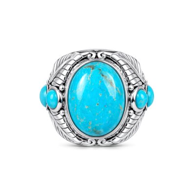 Sterling Silver Turquoise Leaf Men's Ring