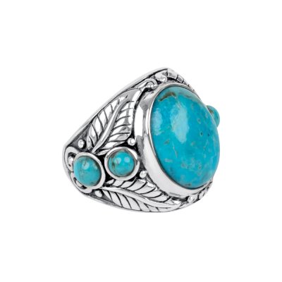 Sterling Silver Turquoise Leaf Men's Ring