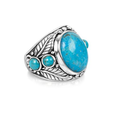 Sterling Silver Turquoise Leaf Men's Ring