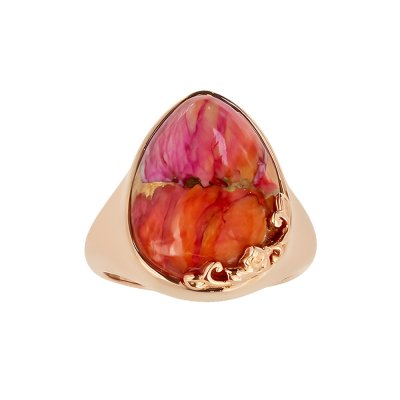 Copper Pink & Orange Spiny Oyster Shell Ring