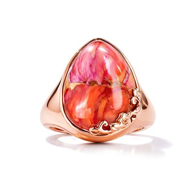 Copper Pink & Orange Spiny Oyster Shell Ring