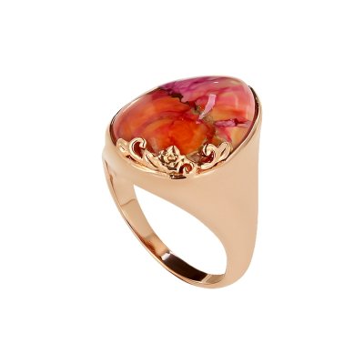Copper Pink & Orange Spiny Oyster Shell Ring