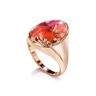 Copper Pink & Orange Spiny Oyster Shell Ring