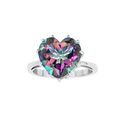 Brass Mystic Quartz Heart Ring Over Rhodium Plated