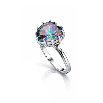 Mystic Quartz Heart Brass Ring Over Rhodium Plated