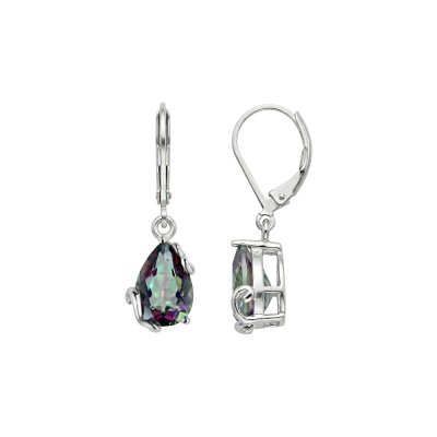 Brass Mystic Quartz Pear Earrings Over Rhodium Plated